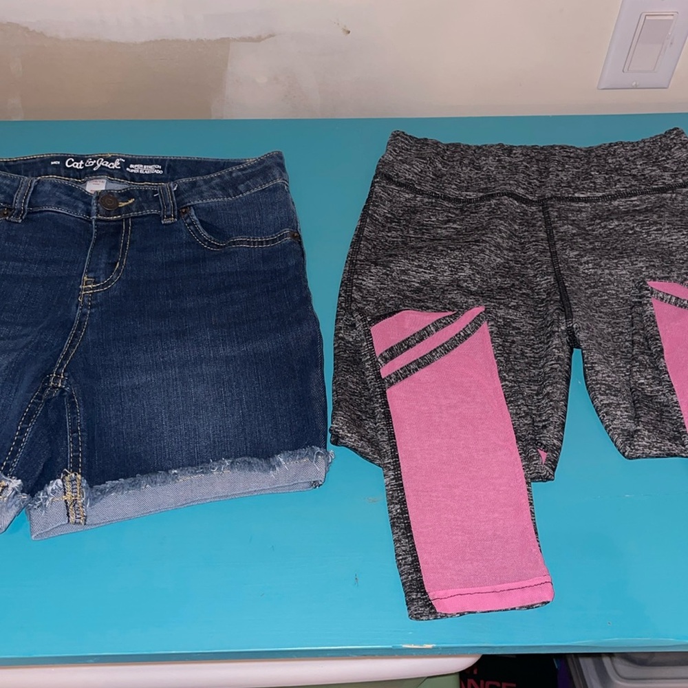 Kids 10-12 Jean Shorts & Grey/Pink Leggings